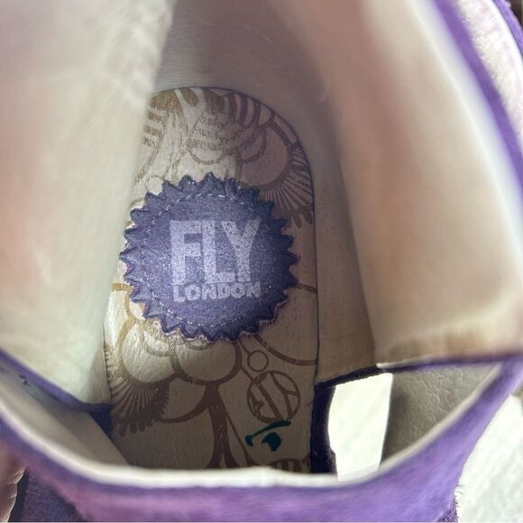 Fly London Yema Amethyst Purple Suede Platform Wedge Open Toe Shoe Womens Size 7 - Picture 10 of 10